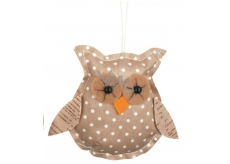 Small owl 8 cm for hanging beige dot