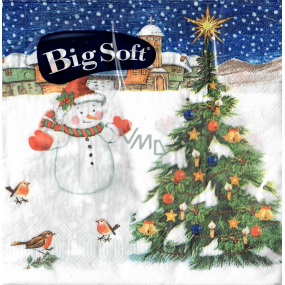 Big Soft Paper napkins 2 ply 33 x 33 cm 20 pieces Christmas Snowman with tree