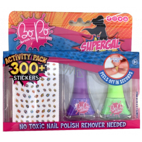 Bo-Po Supergal peeling nail polish purple 2.5 ml + peeling nail polish light green 2.5 ml + nail stickers, cosmetic set for children
