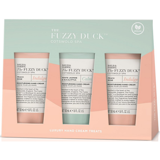 Baylis & Harding Cotswold Spa Jasmine and Eucalyptus, Peach and Rose hand cream 3 x 50 ml, cosmetic set for women