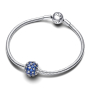 Charm Sterling silver 925 Sparkling round blue charm Pavé, bead on bracelet symbol