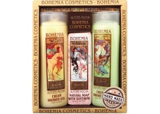 Bohemia Gifts & Cosmetics Alfons Mucha Med a obilí krémový sprchový gel 200 ml + toaletní mýdlo s glycerinem s extrakty z listů oliv a citrusu 125 g + oliva a citrusy krémový sprchový gel 200 ml,kosmetická sada