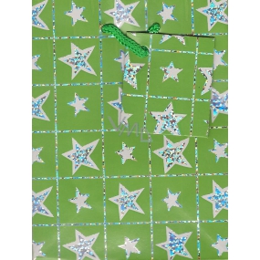 Nekupto Gift paper bag 14 x 11 x 6.5 cm Green stars 1 piece 016 50 BS