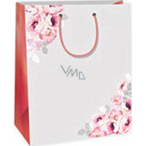 Ditipo Gift paper bag 26.4 x 13.6 x 32.7 cm gray stripes flower DAB