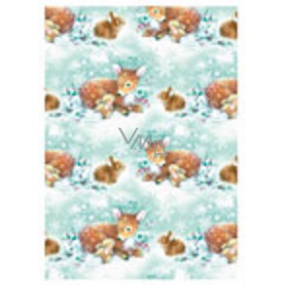 Ditipo Gift wrapping paper 70 x 200 cm Christmas white-turquoise doe bunny