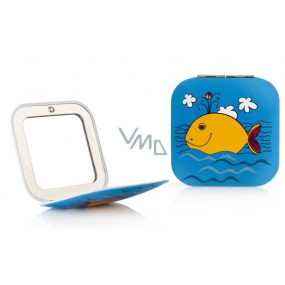 Diva & Nice Double square mirror Blue with yellow whale 6.8 x 6.8 cm AL1879
