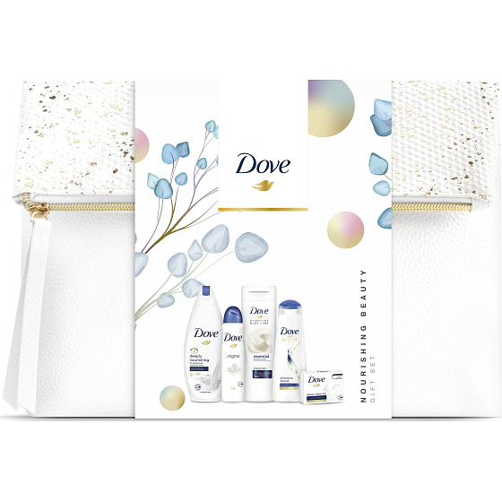 Dove Nourishing Deeply nourishing shower gel for women 250 ml + solid soap 100 g + antiperspirant spray 150 ml + body lotion 250 ml + hair shampoo 250 ml, cosmetic set