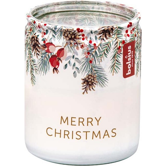 Bolsius Twig decorated with white scented candle in glass 68 x 80 cm, burning time 23 hours