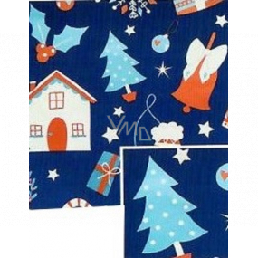 Nekupto Christmas gift wrapping paper 70 x 200 cm Blue houses, trees