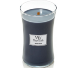 WoodWick Indigo Suede - Blue suede scented candle with wooden wick and lid glass large 609 g