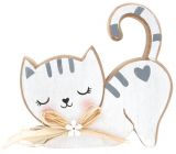 Wooden cat with bow 14 cm