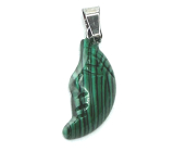 Malachite Moon pendant, hand cut figurine 2,2 x 10 mm, wishing stone