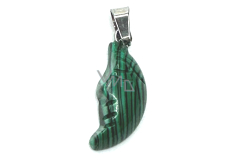 Malachite Moon pendant, hand cut figurine 2,2 x 10 mm, wishing stone