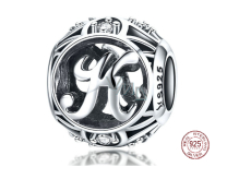 Sterling silver 925 Magic alphabet letter K with flowers, bead for bracelet