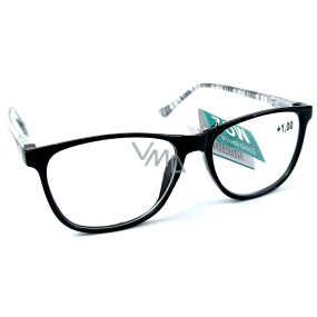 Berkeley Reading Dioptric Glasses +1.0 plastic black sides black silver stripes 1 piece MC2223