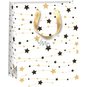 Ditipo Gift paper bag 18 x 10 x 22,7 cm Christmas glitter white, gold and black stars