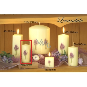 Lima Flower Lavender scented ivory candle with lavender decal cylinder 40 x 90 mm 1 piece