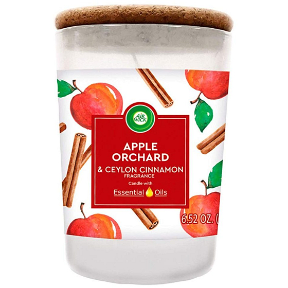 Air Wick Essential Oils Apple Orchard & Ceylon Cinnamon - Apple Orchard and Cinnamon Scented Candle Glass 185 g
