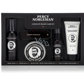 Percy Nobleman Beard Shampoo 100 ml + nourishing oil beard conditioner with Percy Nobleman fragrance 50 ml + beard balm 65 ml + comb for beard and mustache + moisturizing cream for face and beard 75 ml, beard care set for men