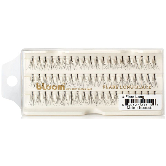 Bloom Natural Adhesive Lash Clusters from Natural Hair Long with Knot Black Flare Long 60 Pieces