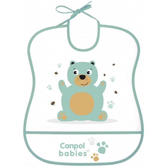 Canpol babies Cute Animals Plastic soft bib with a large pocket 1 piece