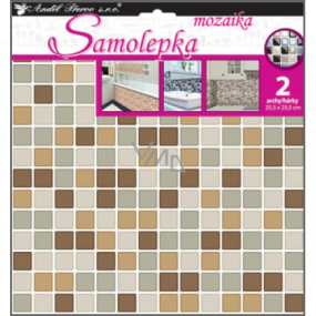 Wall sticker plastic mosaic, imitation tiles, brown 2 sheets 25.5 x 25.5 cm