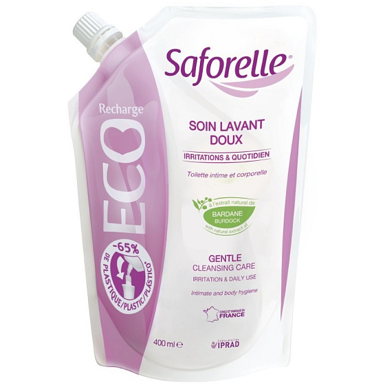Saforelle Gel for Intimate Hygiene Gentle Cleansing Care, Soothes and Calms Irritation, Soap-Free 400 ml Eco Pack