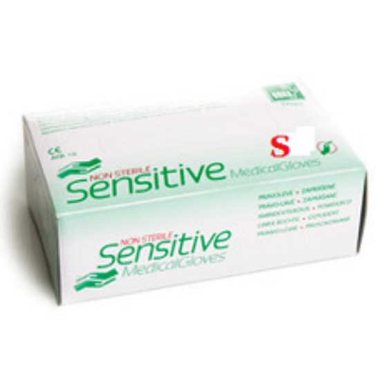 Dona Sensitive latex examination gloves, dusty, size S 100 pieces in box