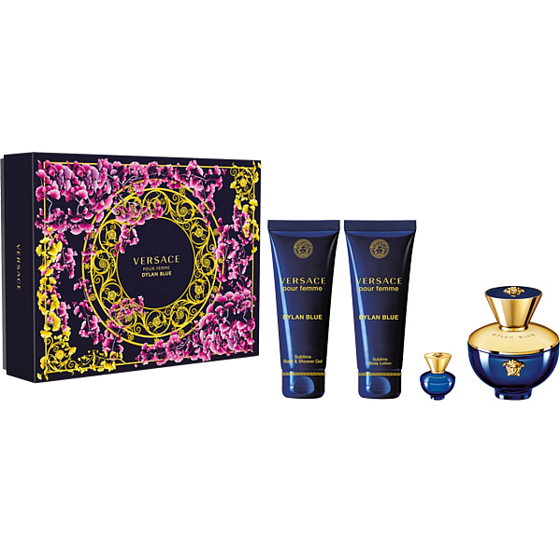 Versace Dylan Blue pour Femme eau de parfum 100 ml + body lotion 100 ml + shower gel 100 ml + eau de parfum 5 ml miniature, gift set for women