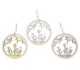Wooden wreath with geese for hanging 10 cm different colours
