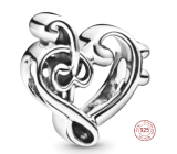 Sterling silver 925 Heart violin key, love bracelet bead