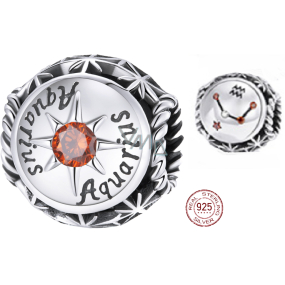 Charm Sterling silver 925 Zodiac sign, cubic zirconia Aquarius, bead for bracelet