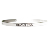 Stainless steel bracelet silver with engraving Beautiful, open cuff, 4 mm