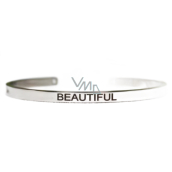 Stainless steel bracelet silver with engraving Beautiful, open cuff, 4 mm