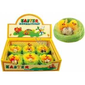 Plush chicks in a green nest 6 cm, 6 pieces