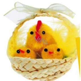 Natural knitted basket with plush chickens 1 piece, 5 cm