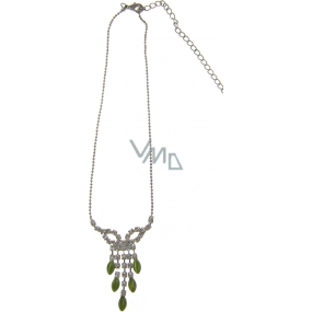 Silver necklace with green stones 34 cm + earrings 1 pair