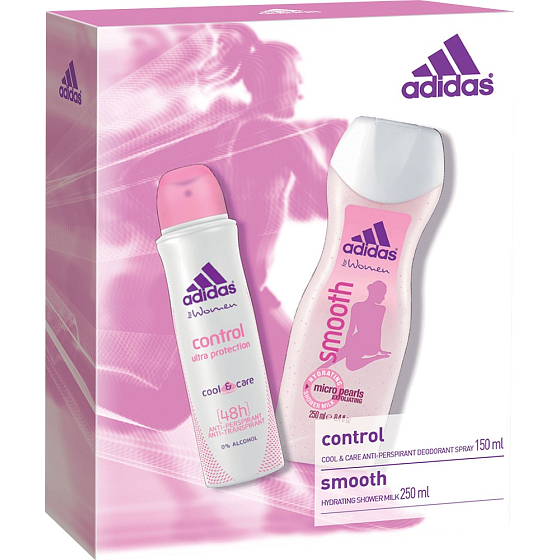 Adidas Control antiperspirant deodorant spray for women 150 ml + Smooth shower gel 250 ml, cosmetic set