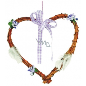 Heart violet decor with ribbon 22 cm
