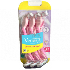 Gillette Venus 3 Colors Comfort Shaver with Lubricating Strip Pink 6 Pieces for Women