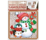 Plastic snowman sticker with penguin 23 x 18 cm