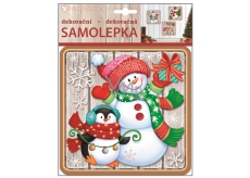 Plastic snowman sticker with penguin 23 x 18 cm