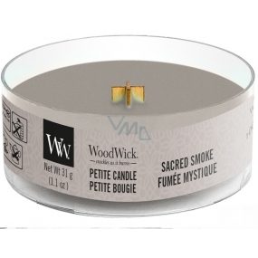 WoodWick Sacred Smoke - Mystical smoke scented candle with wooden wick petite 31 g