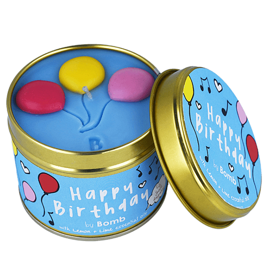 Bomb Cosmetics Happy Birthday - Scented natural, handmade candle in a tin burns up to 35 hours