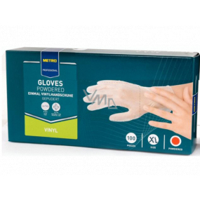 Metro Professional Disposable gloves, Vinyl powdered transparent, size XL, box of 100 pieces