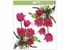 Room Decor Window foil without glue corner Tulips pink with glitter 30 x 33.5 cm