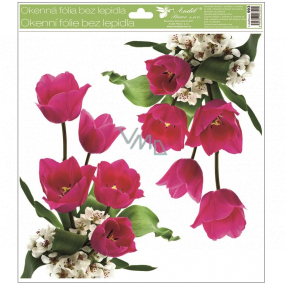 Window foil without glue corner Pink tulips with glitter 30 x 33.5 cm