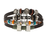 Leather multi-layered bracelet, symbol helm + star, adjustable size