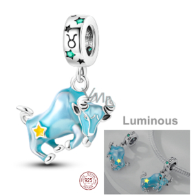 Sterling Silver 925 Luminous - Zodiac Sign Taurus, Bracelet Pendant