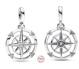 Charm Sterling silver 925 Compass - Mini Medallion with clear cubic zirconia, bracelet pendant